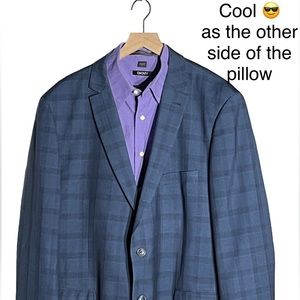 Giorgio Fiorelli 2 Button Canvas Stitching Double Vented Blue Blazer 50R